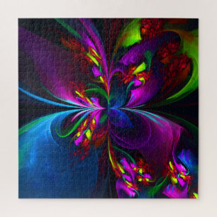 Puzzle Resumen floral moderno Patrón azul rojo del arte #