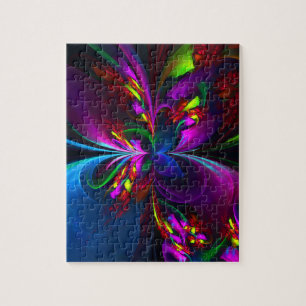 Puzzle Resumen floral moderno Patrón azul rojo del arte #