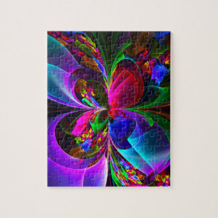 Puzzle Resumen floral moderno Patrón azul rojo del arte #