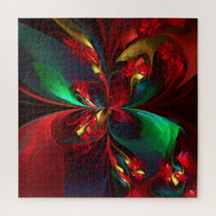 Puzzle Resumen floral moderno Patrón verde rojo del arte 