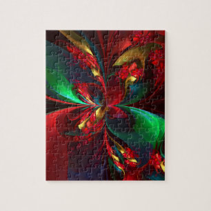 Puzzle Resumen floral moderno Patrón verde rojo del arte 