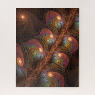 Puzzle Resumen fluorescente colorido Trippy Brown Fractal