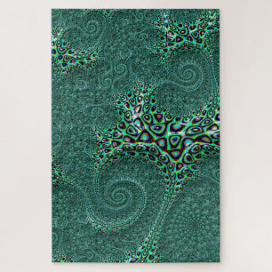 Puzzle Resumen fractal verde azulado de pulpo localizado
