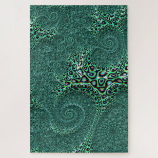 Puzzle Resumen fractal verde azulado de pulpo localizado 