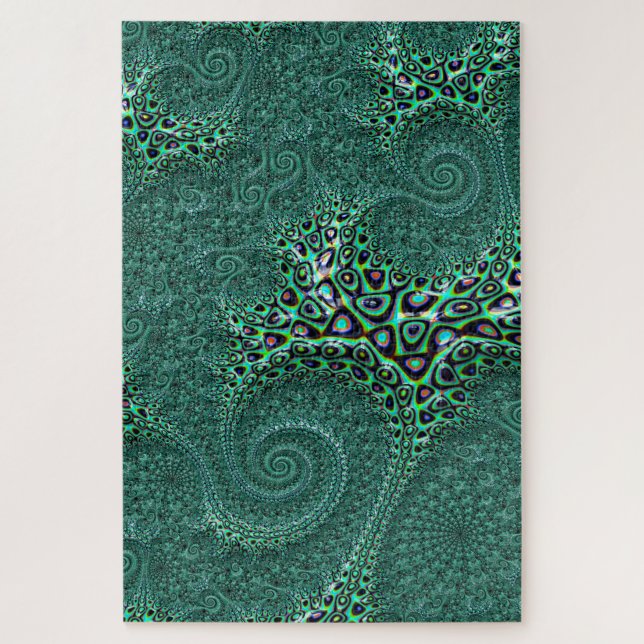 Puzzle Resumen fractal verde azulado de pulpo localizado  (Vertical)