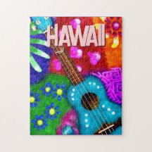 Resumen Funky Ukulele Floral Tropical Verde azulad