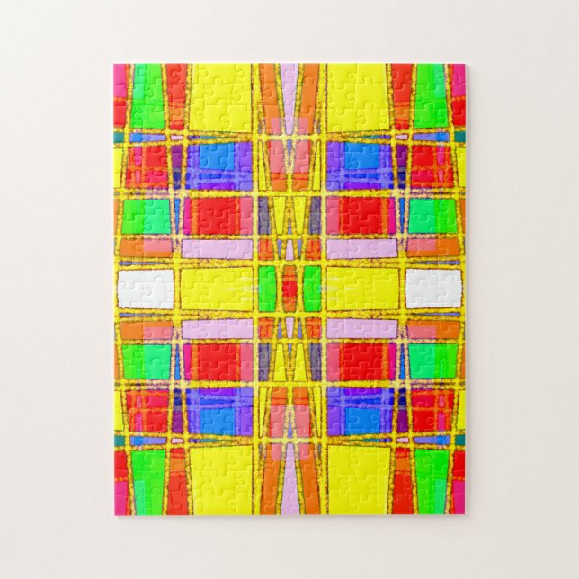 Puzzle Resumen geométrico contemporáneo oro/azul/amarillo (Vertical)