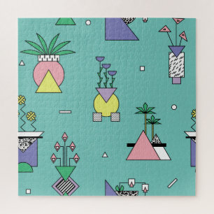 Puzzle Resumen geométrico, vases plantas memphis estilo.