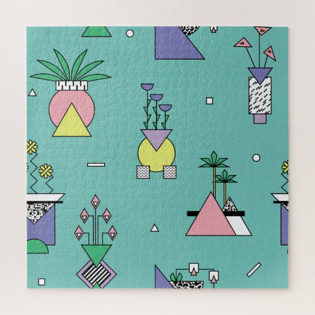 Puzzle Resumen geométrico, vases plantas memphis estilo. (Vertical)