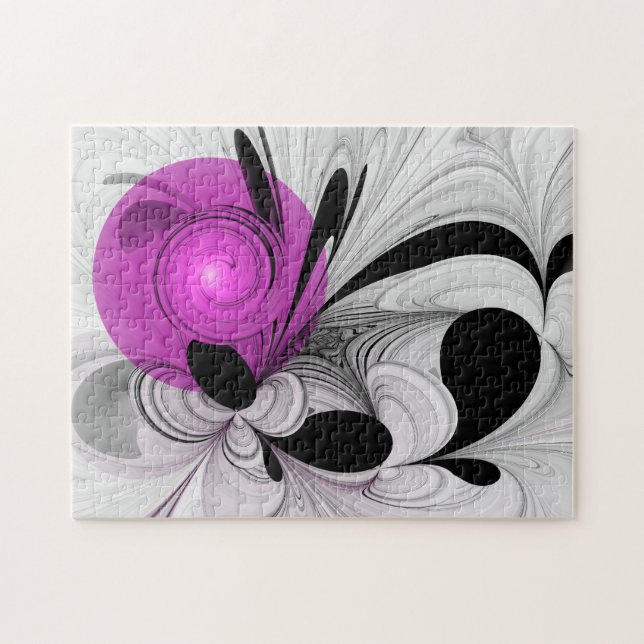 Puzzle Resumen Gris Negro Con Arte Fractal Magenta (Horizontal)
