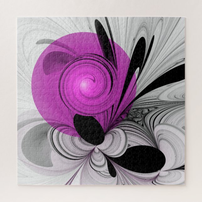 Puzzle Resumen Gris Negro Con Arte Fractal Magenta (Vertical)