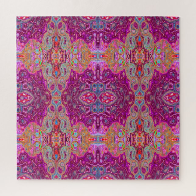 Puzzle Resumen Magenta Pink, Blue y Red Groovy Pattern (Vertical)