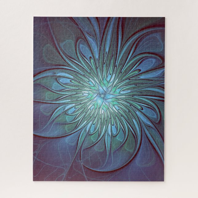 Puzzle Resumen moderno Arte fractal de flor azul de moda (Vertical)