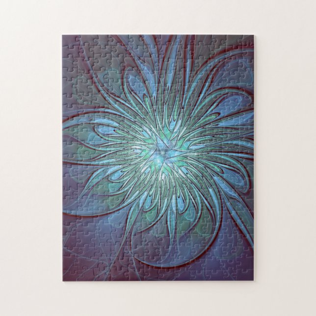 Puzzle Resumen moderno Arte fractal de flor azul de moda (Vertical)