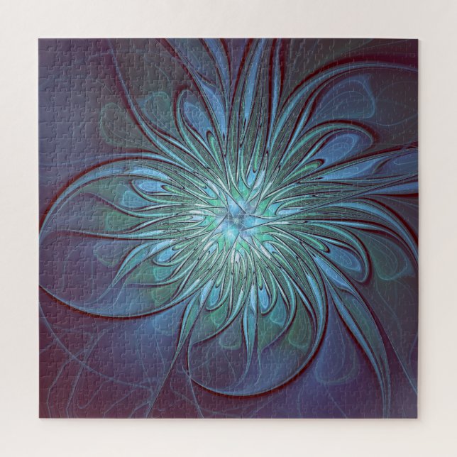 Puzzle Resumen moderno Arte fractal de flor azul de moda (Vertical)