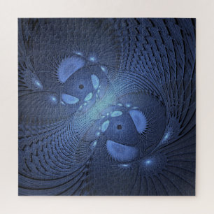 Puzzle Resumen moderno Arte Fractal Dusk Azul trendy
