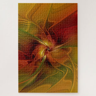 Puzzle Resumen Naranja rojo Brown Flor de arte fractal ve