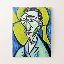Puzzle Resumen retrato divertido del hombre de arte azul
