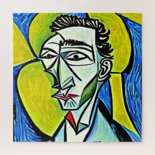 Puzzle Resumen Retrato masculino de arte amarillo y azul