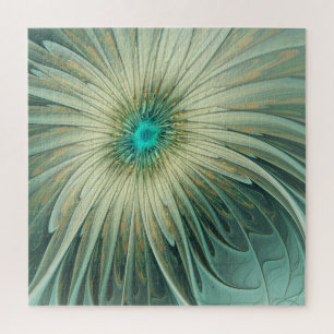 Puzzle Resumen Sage Green Fantasy Flower Fractal Art