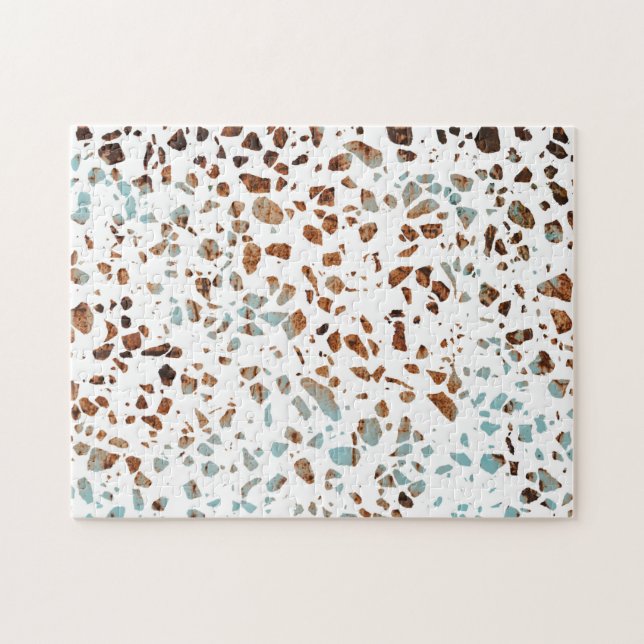 Puzzle Resumen Terrazzo Mosaic Rust Brown & Blue Pattern (Horizontal)