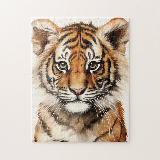 Puzzle Retrato acuarela de un pequeño tigre (Vertical)