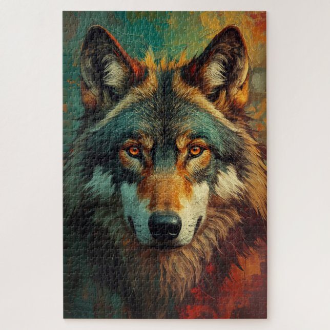 Puzzle Retrato artístico de lobo - Pintura vibrante de ac (Vertical)