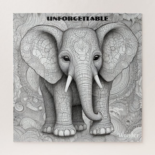 Puzzle Retrato blanco y negro: arte detallado del elefant (Vertical)