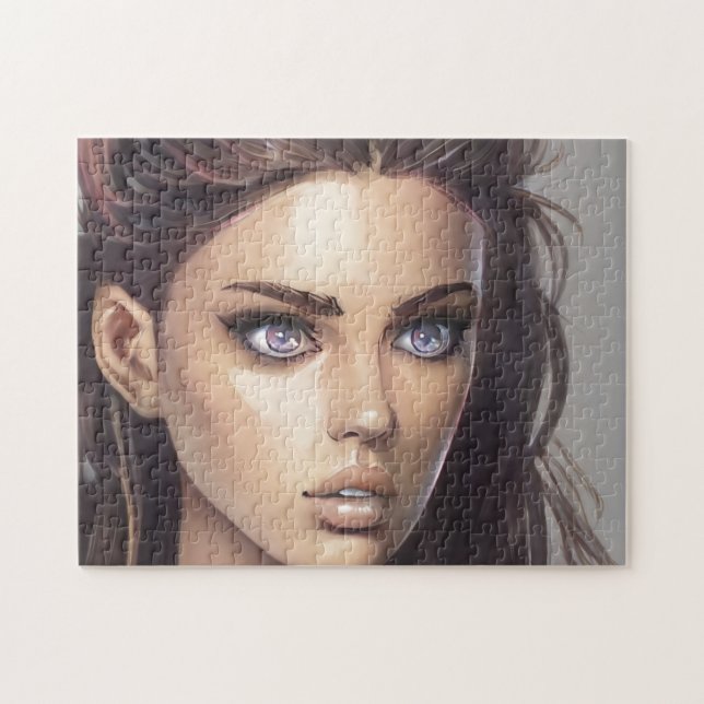 Puzzle Retrato Brunette Mujer Juvenil con ojos azules (Horizontal)