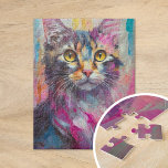 Puzzle Retrato caprichoso Resumen de arte moderno<br><div class="desc">Un retrato de gatos de arte moderno y vibrante con colores brillantes como verde azulado, amarillo, rosa y naranja. La divertida paleta de colores y las expresivas pinceladas le dan vida a la personalidad del gato de una manera divertida e imaginativa. Esta interpretación animada y audaz de un retrato mascota...</div>