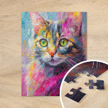 Puzzle Retrato caprichoso Resumen de arte moderno<br><div class="desc">Un retrato de gatos de arte moderno y vibrante con colores brillantes como verde azulado, amarillo, rosa y naranja. La divertida paleta de colores y las expresivas pinceladas le dan vida a la personalidad del gato de una manera divertida e imaginativa. Esta interpretación animada y audaz de un retrato mascota...</div>