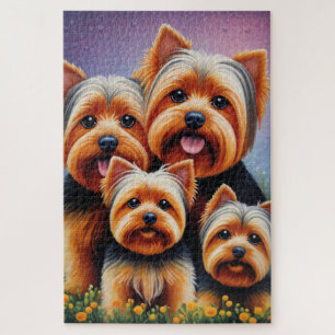 Puzzle Retrato colorido de la familia Yorkshire Terrier P