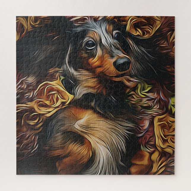 Puzzle Retrato De Alto Ángulo De Dachshund Sobre El Campo (Vertical)