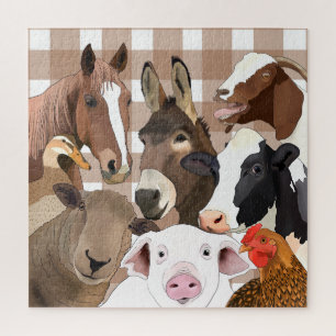 Puzzle Retrato de animales de granja de cultivo Gingham C