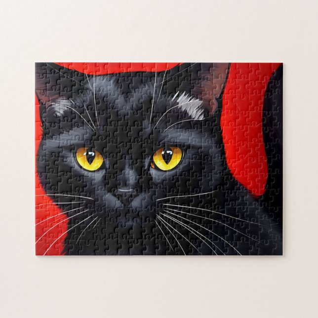Puzzle Retrato de arte gitano cautivador gato negro de 25 (Horizontal)