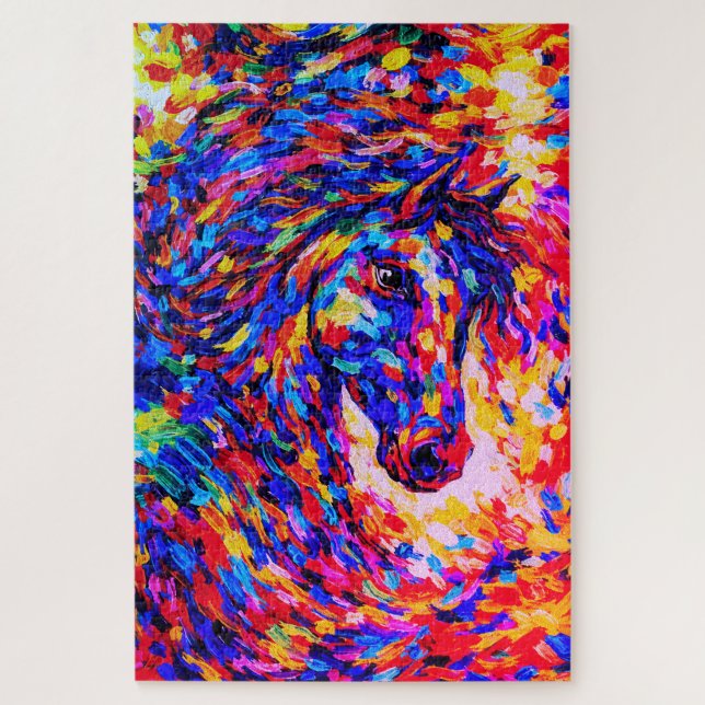 Puzzle Retrato de caballo abstracto colorido con empaste (Vertical)