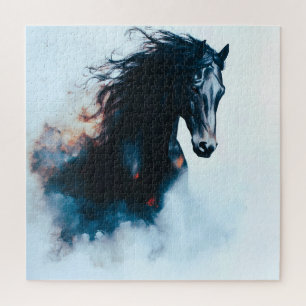 Puzzle Retrato de caballo negro de carreras minimalista
