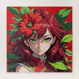 Puzzle Retrato de cabello rojo vibrante y flor