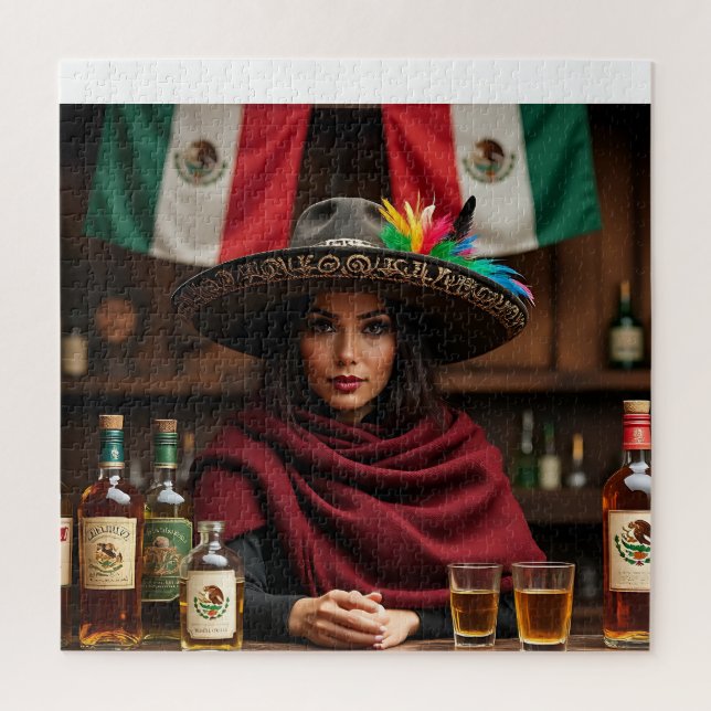 Puzzle Retrato de Cantina Mexicana - Mujer en Sombrer Cha (Vertical)
