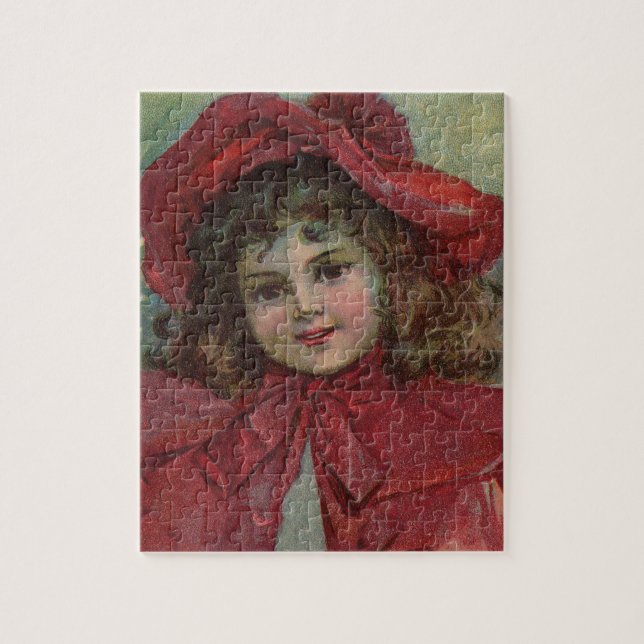 Puzzle Retrato de Chica de Gorra rojo infantil victoriano (Vertical)