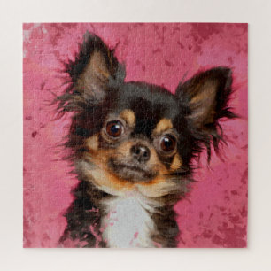 Puzzle Retrato de Chihuahua lindo en fucsia pastel