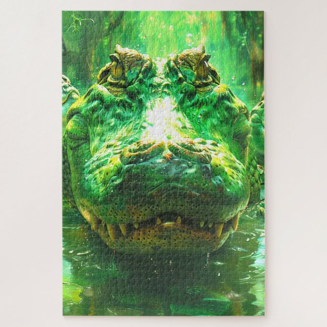 Puzzle Retrato de Cocodrilo Golpeando Jungla Verde (Vertical)