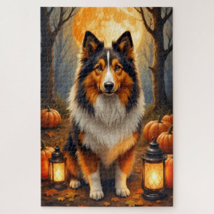 Puzzle Retrato de Collie áspero Arte de la cosecha Luna H