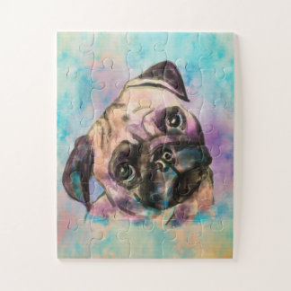 Puzzle Retrato de color de agua de perro pug