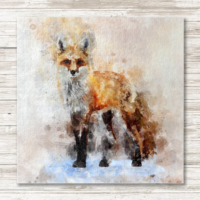 Puzzle Retrato de color rojo Fox 02 (Red Fox Watercolor Portrait 02. Jigsaw Puzzle)