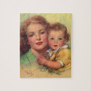 Puzzle Retrato de familia vintage de madre e hijo