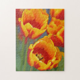 Puzzle Retrato de Flor de Tulipán Elegante Amarillo y Roj