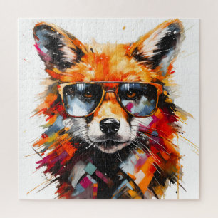 Puzzle Retrato de gafas de sol de zorro animal abstracto
