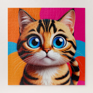 Puzzle Retrato de gatito atigrado lindo con grandes ojos