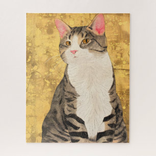 Puzzle Retrato de gato blanco gris vintage